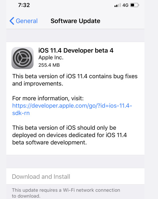 苹果iOS11.4 beta4描述文件